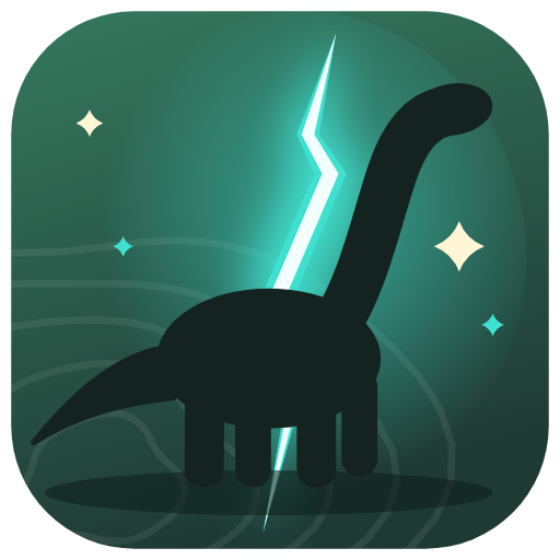 โลโก้ DinoTrak: เงาไดโนเสาร์คอยาวหน้ารอยแยกแสง